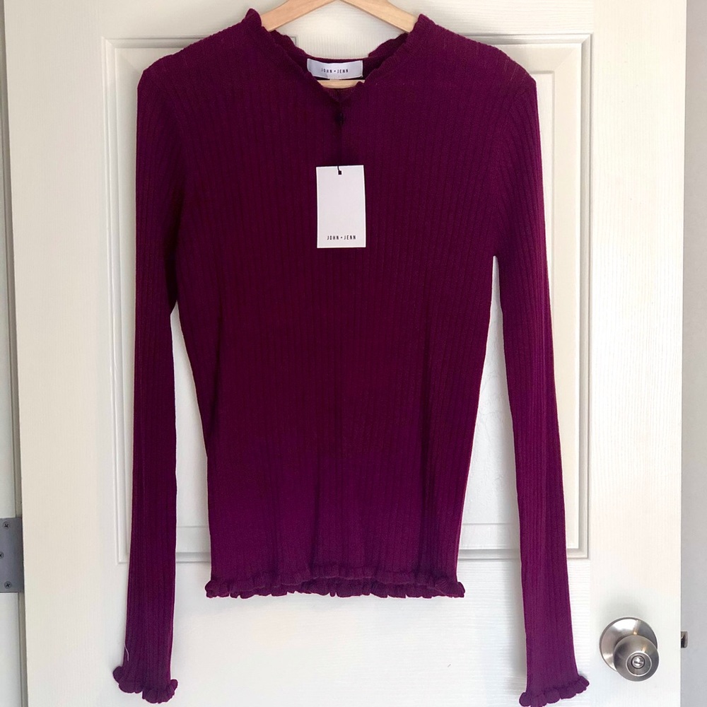 John + Jenn Line Ruffle Trim Ribbed Knit Sweater - Picture 4 of 5
